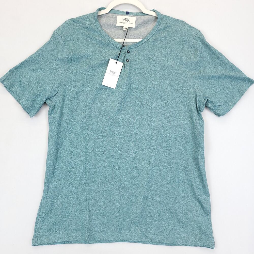 WRK Work Rest Karma Henley T Shirt Men XXL Teal Heathered Short Sleeve‎ Cotton